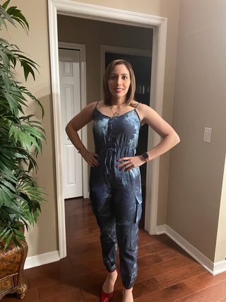 The Tie Dye Denim Button Down Jumpsuit- Anicoletta's Boutique | Fashion Forward Luxury Women's Clothing