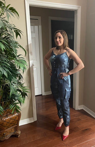 The Tie Dye Denim Button Down Jumpsuit- Anicoletta's Boutique | Fashion Forward Luxury Women's Clothing