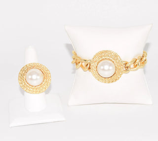 The Gold Pearl Bracelet and Ring Turkish Set- Anicoletta's Boutique | Fashion Forward Luxury Women's Clothing