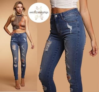 High Waisted Distressed Jeans- Anicoletta's Boutique | Fashion Forward Luxury Women's Clothing