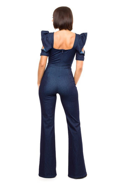 The Fashion Sleeve Denim Jumpsuit- Anicoletta's Boutique | Fashion Forward Luxury Women's Clothing