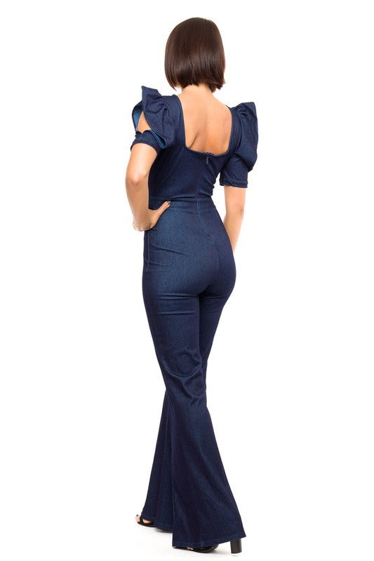 The Fashion Sleeve Denim Jumpsuit- Anicoletta's Boutique | Fashion Forward Luxury Women's Clothing