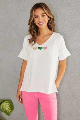 The Glitter Heart Print Cotton Top- Anicoletta's Boutique | Fashion Forward Luxury Women's Clothing