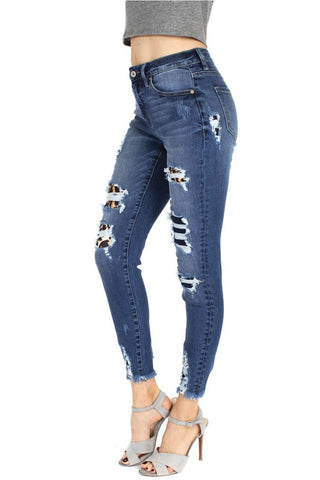 Kan Can High Rise Patched Ankle Skinny Jeans- Anicoletta's Boutique | Fashion Forward Luxury Women's Clothing