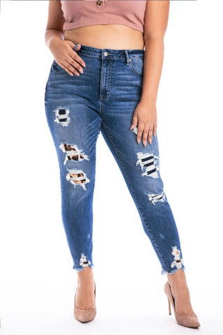 Kan Can Patched Ankle Skinny Jeans- Anicoletta's Boutique | Fashion Forward Luxury Women's Clothing