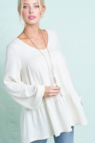 Ivory - V-neck Long Sleeve Top- Anicoletta's Boutique | Fashion Forward Luxury Women's Clothing