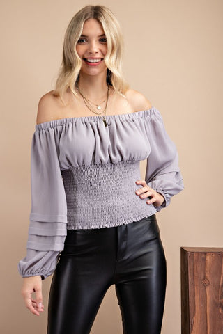 Ruched Chest Off Shoulder Top- Anicoletta's Boutique | Fashion Forward Luxury Women's Clothing