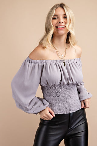 Ruched Chest Off Shoulder Top- Anicoletta's Boutique | Fashion Forward Luxury Women's Clothing