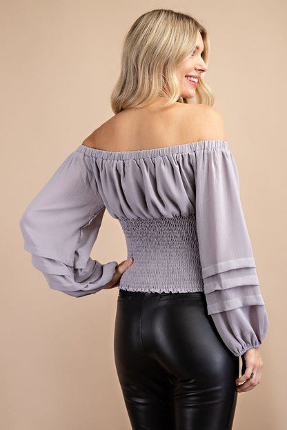 Ruched Chest Off Shoulder Top- Anicoletta's Boutique | Fashion Forward Luxury Women's Clothing