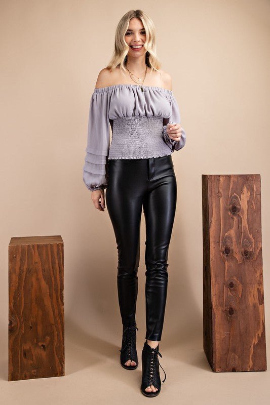 Ruched Chest Off Shoulder Top- Anicoletta's Boutique | Fashion Forward Luxury Women's Clothing