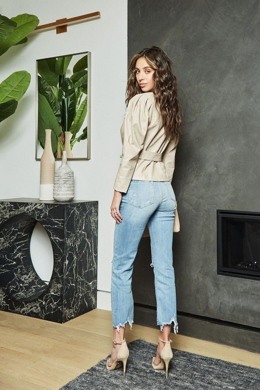 The PU Leather Belted Jacket- Anicoletta's Boutique | Fashion Forward Luxury Women's Clothing