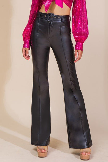 Faux Leather Flare Pants- Anicoletta's Boutique | Fashion Forward Luxury Women's Clothing