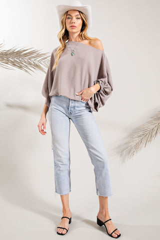 Johanie's Woven Volume Sleeve Top- Anicoletta's Boutique | Fashion Forward Luxury Women's Clothing