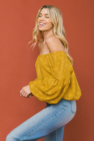 Textured Off Shoulder Woven Top- Anicoletta's Boutique | Fashion Forward Luxury Women's Clothing