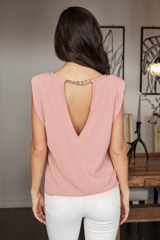 Open Back Chain Shoulder Pad Sleeveless Top- Anicoletta's Boutique | Fashion Forward Luxury Women's Clothing