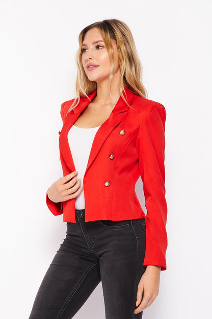 The Double Button Long Sleeve Short Blazer- Anicoletta's Boutique | Fashion Forward Luxury Women's Clothing
