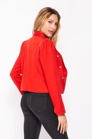 The Double Button Long Sleeve Short Blazer- Anicoletta's Boutique | Fashion Forward Luxury Women's Clothing