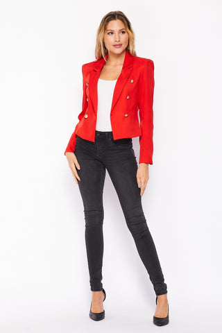 The Double Button Long Sleeve Short Blazer- Anicoletta's Boutique | Fashion Forward Luxury Women's Clothing