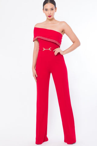 Off Shoulder Fashion Jumpsuit- Anicoletta's Boutique | Fashion Forward Luxury Women's Clothing