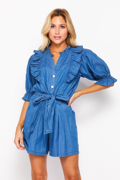 Anicoletta's Denim Romper- Anicoletta's Boutique | Fashion Forward Luxury Women's Clothing