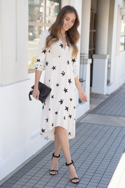 The All Over Star Dress With Sequin Pockets- Anicoletta's Boutique | Fashion Forward Luxury Women's Clothing