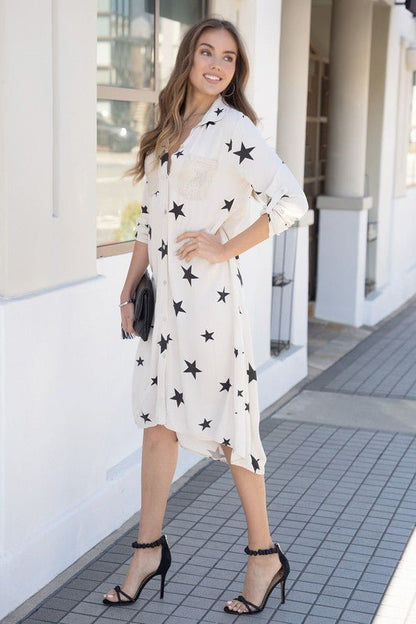 The All Over Star Dress With Sequin Pockets- Anicoletta's Boutique | Fashion Forward Luxury Women's Clothing