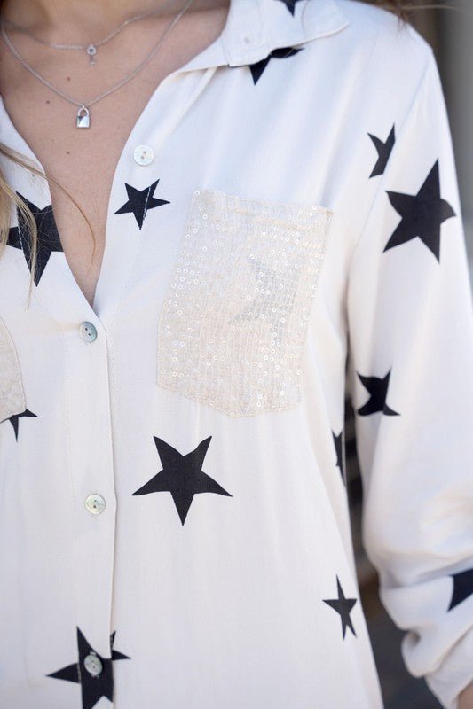 The All Over Star Dress With Sequin Pockets- Anicoletta's Boutique | Fashion Forward Luxury Women's Clothing
