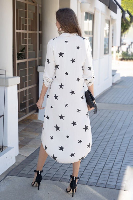 The All Over Star Dress With Sequin Pockets- Anicoletta's Boutique | Fashion Forward Luxury Women's Clothing