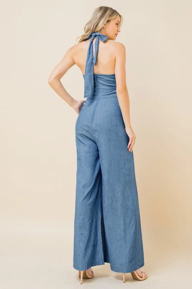 Sweet Strides Chambray Jumpsuit- Anicoletta's Boutique | Fashion Forward Luxury Women's Clothing