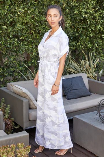 The Camo Wide Leg Linen Jumpsuit- Anicoletta's Boutique | Fashion Forward Luxury Women's Clothing