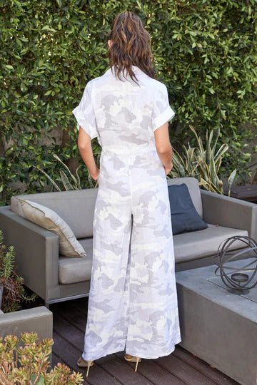 The Camo Wide Leg Linen Jumpsuit- Anicoletta's Boutique | Fashion Forward Luxury Women's Clothing