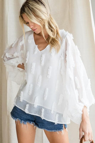 Balloon Sleeves Textured Fabric Blouse- Anicoletta's Boutique | Fashion Forward Luxury Women's Clothing